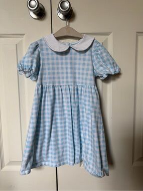 Classic Whimsy Light Blue Gingham Peter Pan Collar Dress